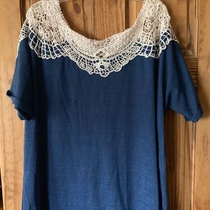 Women’s Navy Blue Lace Trim Top